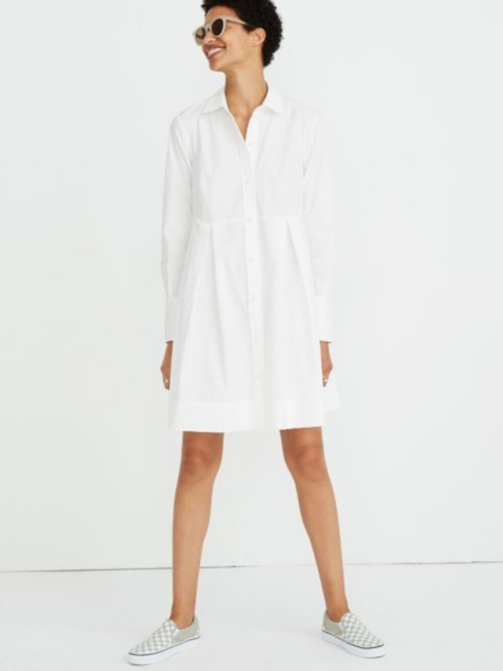 Madewell Box Pleat Shirt Dress White Long Sleeve Button Up Pockets L